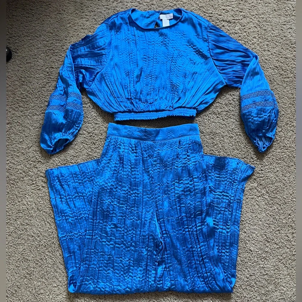 House of Harlow 1960 Blue Two Piece Set Open Back Crop Top & Flowy Pants Size S - Picture 1 of 11